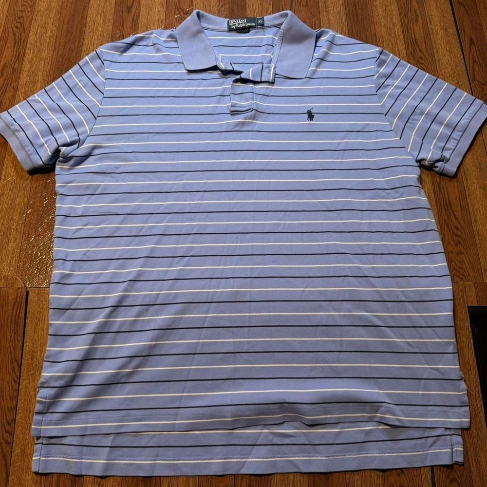 Polo‎ Ralph Lauren Blue Striped Golf Polo Button Dress Shirt XL